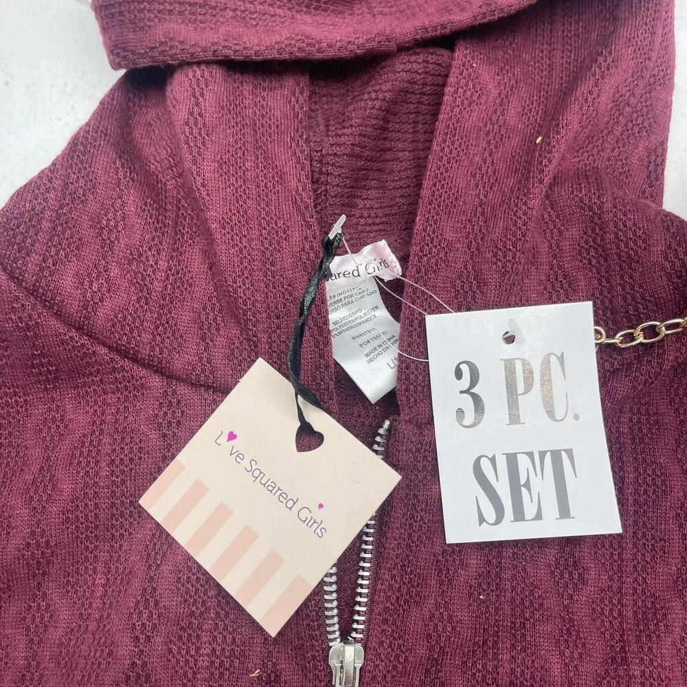 Love Squared Girls Set Girls Large 14 Burgundy Hoodie Pants 3 PC Lounge Outfit